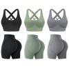 Evercute Workout Set for Women 3 Sets Seamless High Impact Sports Bras Gym Shorts Size L