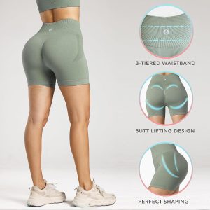 Evercute Workout Set for Women 3 Sets Seamless High Impact Sports Bras Gym Shorts Size L