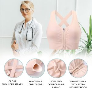 Evercute Zip Front Post-Surgery Bra Women's Wireless Sports Bras Padded Strappy Medium Support Yoga Exercise Athletic Bras
