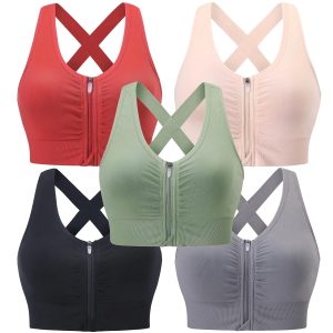 Evercute Zip Front Post-Surgery Bra Women's Wireless Sports Bras Padded Strappy Medium Support Size L