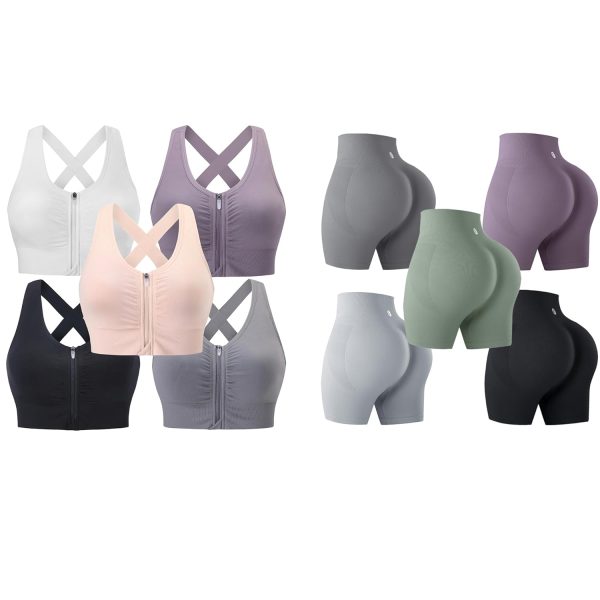 Evercute Zip Front Post-Surgery Bra Women's Wireless Sports Bras Padded Strappy Medium Support Yoga Set Size L
