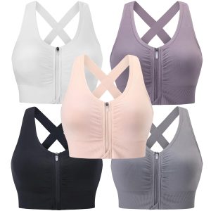 Evercute Zip Front Post-Surgery Bra Women's Wireless Sports Bras Padded Strappy Medium Support Yoga Set Size L