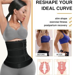 FeelinGirl Neoprene Waist Trainer for Women 3 Straps Tummy Control Workout Corset Cincher Long Torso Trimmer Sauna Belt