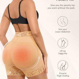 FeelinGirl Tummy Control Shapewear Butt Lifter Shorts Mid-Rise Lace Body Shaper Underwear Nude S