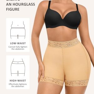 FeelinGirl Tummy Control Shapewear Butt Lifter Shorts Mid-Rise Lace Body Shaper Underwear Nude S