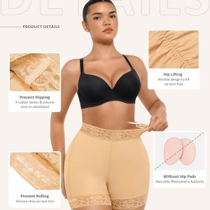 FeelinGirl Tummy Control Shapewear Butt Lifter Shorts Mid-Rise Lace Body Shaper Underwear Nude S