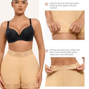 FeelinGirl Tummy Control Shapewear Butt Lifter Shorts Mid-Rise Lace Body Shaper Underwear Nude S