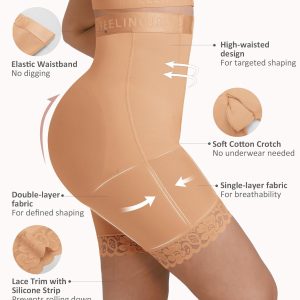 FeelinGirl Tummy Control Shapewear for Women Faja Shorts High Waisted Seamless Body Shaper with Zipper Crotch