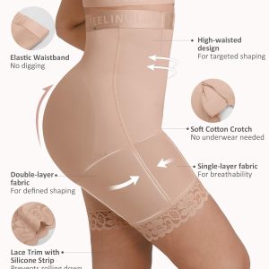 FeelinGirl Tummy Control Shapewear for Women Faja Shorts High Waisted Seamless Body Shaper with Zipper Crotch