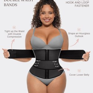 FeelinGirl Waist Trainer for Women Belly Fat Long Torso Sauna Workout 2 Belt With Zipper 7 Steel Bones Corset