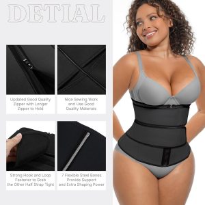 FeelinGirl Waist Trainer for Women Belly Fat Long Torso Sauna Workout 2 Belt With Zipper 7 Steel Bones Corset