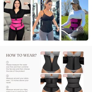 FeelinGirl Waist Trainer for Women Belly Fat Long Torso Sauna Workout 2 Belt With Zipper 7 Steel Bones Corset