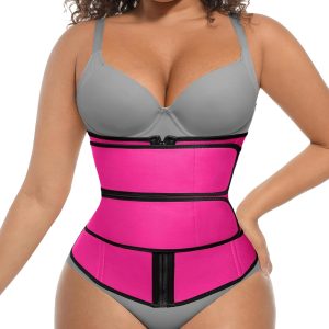 FeelinGirl Waist Trainer for Women Belly Fat Long Torso Sauna Workout 2 Belt With Zipper 7 Steel Bones Corset