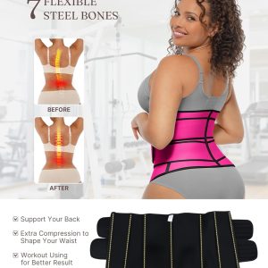 FeelinGirl Waist Trainer for Women Belly Fat Long Torso Sauna Workout 2 Belt With Zipper 7 Steel Bones Corset