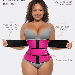 FeelinGirl Waist Trainer for Women Belly Fat Long Torso Sauna Workout 2 Belt With Zipper 7 Steel Bones Corset