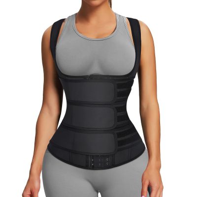 FeelinGirl Waist Trainer for Women Latex Waist Trainers Vest Plus Size Waist Cincher Corset 3 Belts Hooks Steel Bones