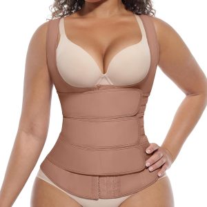 FeelinGirl Waist Trainer for Women Latex Waist Trainers Vest Plus Size Waist Cincher Corset 3 Belts Hooks Steel Bones