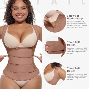 FeelinGirl Waist Trainer for Women Latex Waist Trainers Vest Plus Size Waist Cincher Corset 3 Belts Hooks Steel Bones