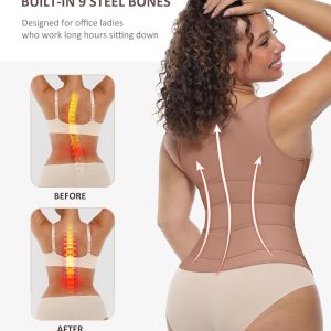 FeelinGirl Waist Trainer for Women Latex Waist Trainers Vest Plus Size Waist Cincher Corset 3 Belts Hooks Steel Bones