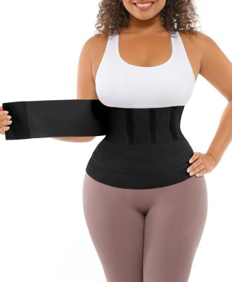 FeelinGirl Waist Trainer for Women Trimmer Belt Waist Cincher Tummy Wrap Plus Size Snatch Me Up Bandage Body Shaper