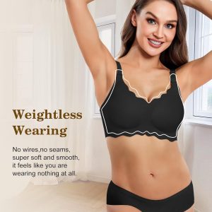 HORISUN Bras for Women No Underwire V Neck Scalloped Wireless Push Up Bra with Soft Support Comfort Seamless Bralettes
