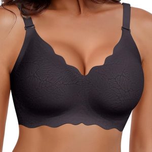 HORISUN Bras for Women No Underwire V Neck Scalloped Wireless Push Up Bra with Soft Support Comfort Seamless Bralettes