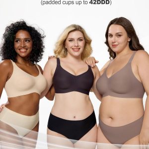 HORISUN Bras for Women No Underwire Wireless Seamless Wirefree Support Lift Full Coverage Push Up T Shirt Bra