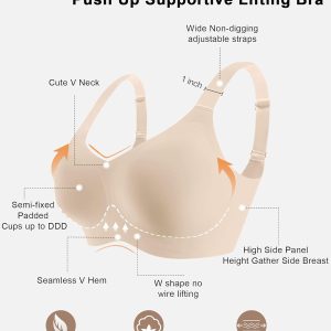 HORISUN Bras for Women No Underwire Wireless Seamless Wirefree Support Lift Full Coverage Push Up T Shirt Bra