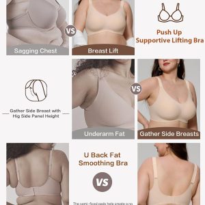 HORISUN Bras for Women No Underwire Wireless Seamless Wirefree Support Lift Full Coverage Push Up T Shirt Bra