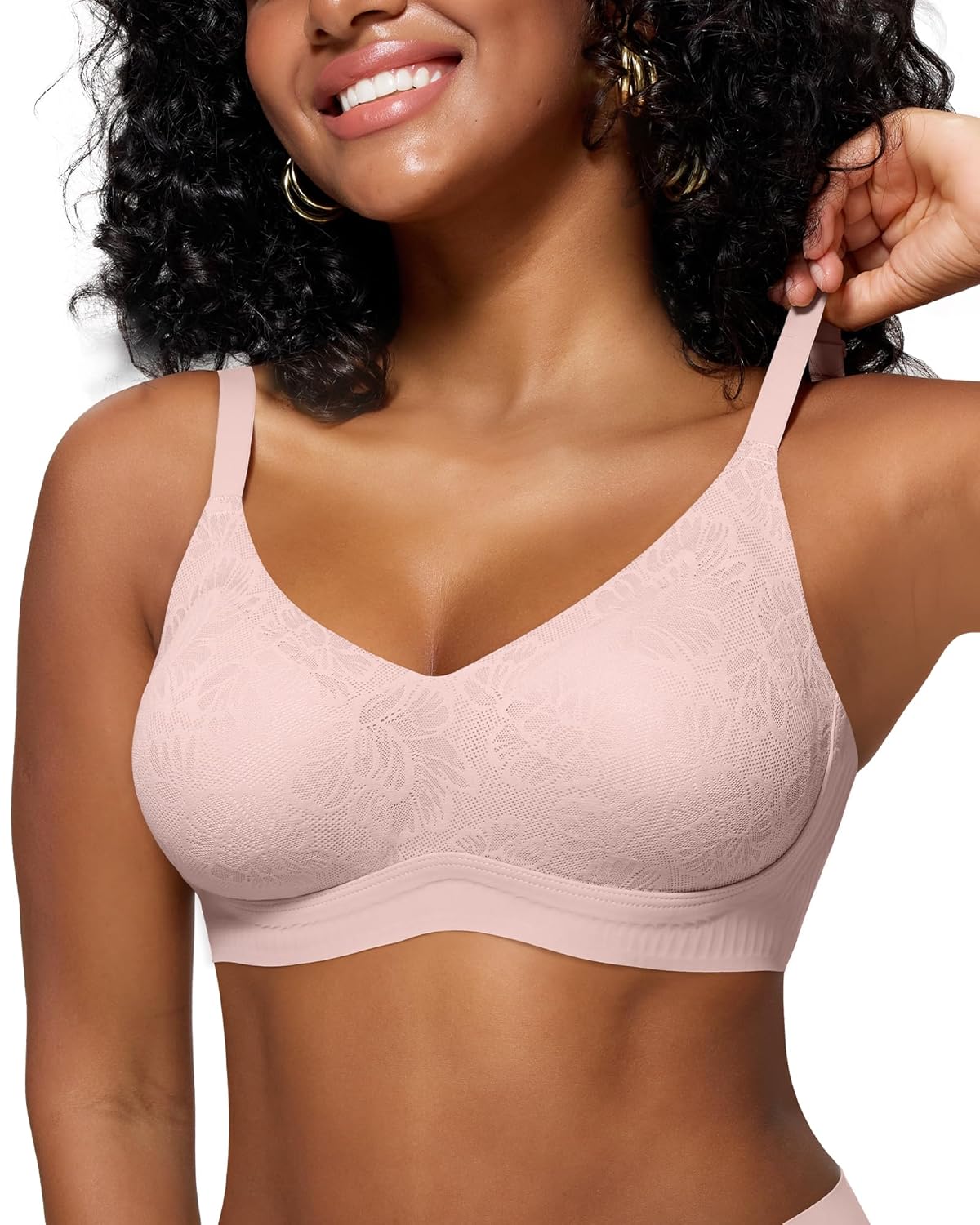 HORISUN Lace Jelly Bras for Women No Underwire Seamless Wireless V Neck Push Up No Wire Full Coverage Bralettes