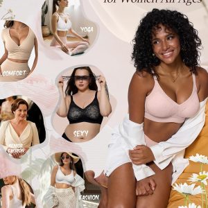 HORISUN Lace Jelly Bras for Women No Underwire Seamless Wireless V Neck Push Up No Wire Full Coverage Bralettes