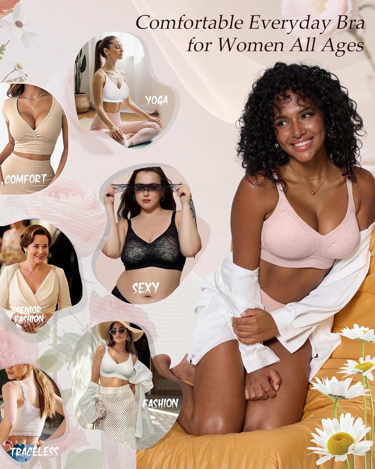 HORISUN Lace Jelly Bras for Women No Underwire Seamless Wireless V Neck Push Up No Wire Full Coverage Bralettes