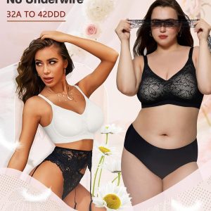 HORISUN Lace Jelly Bras for Women No Underwire Seamless Wireless V Neck Push Up No Wire Full Coverage Bralettes