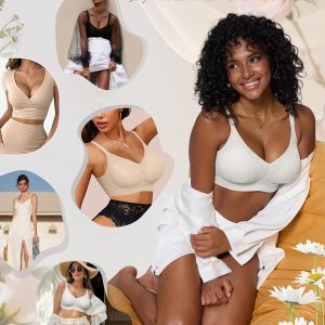 HORISUN Lace Jelly Bras for Women No Underwire Seamless Wireless V Neck Push Up No Wire Full Coverage Bralettes