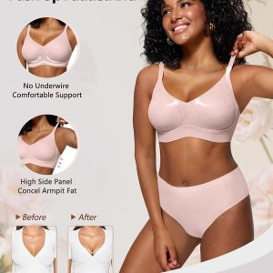 HORISUN Lace Jelly Bras for Women No Underwire Seamless Wireless V Neck Push Up No Wire Full Coverage Bralettes