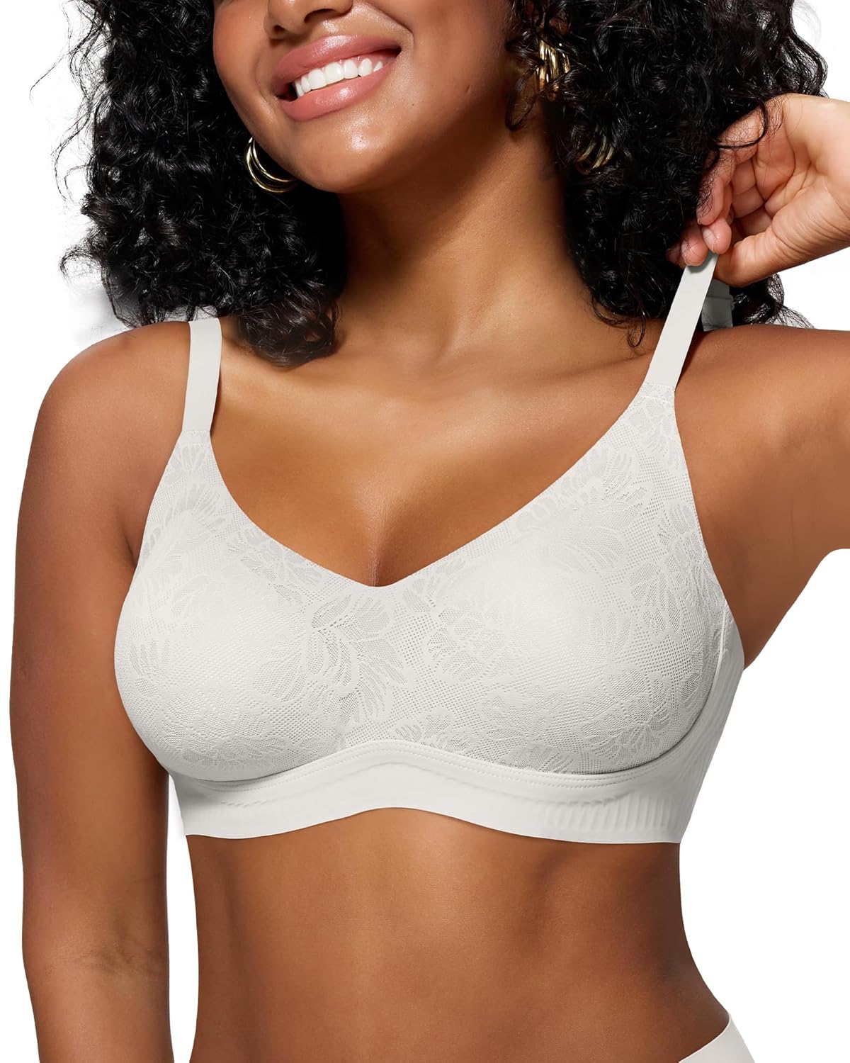 HORISUN Lace Jelly Bras for Women No Underwire Seamless Wireless V Neck Push Up No Wire Full Coverage Bralettes