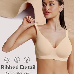 HORISUN Seamless Bras Full Coverage V Neck Push Up Wireless Bras for Women