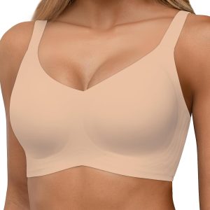 HORISUN Seamless Bras Full Coverage Wireless Push Up Bra for Women No Underwire Comfort V Neck Bralettes with Support