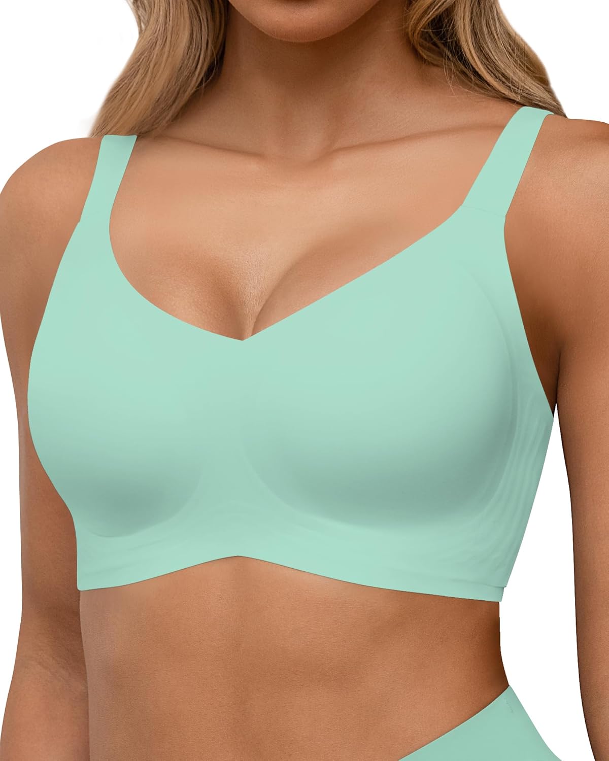 HORISUN Seamless Bras Full Coverage Wireless Push Up Bra for Women No Underwire Comfort V Neck Bralettes with Support