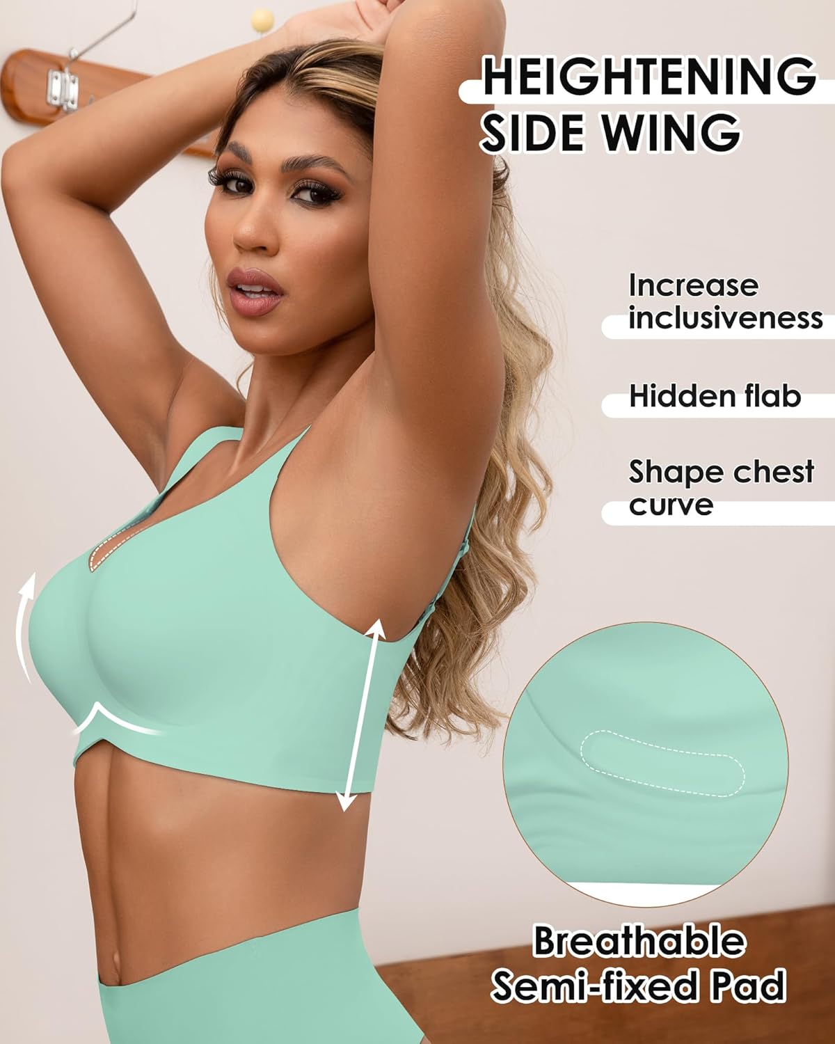 HORISUN Seamless Bras Full Coverage Wireless Push Up Bra for Women No Underwire Comfort V Neck Bralettes with Support