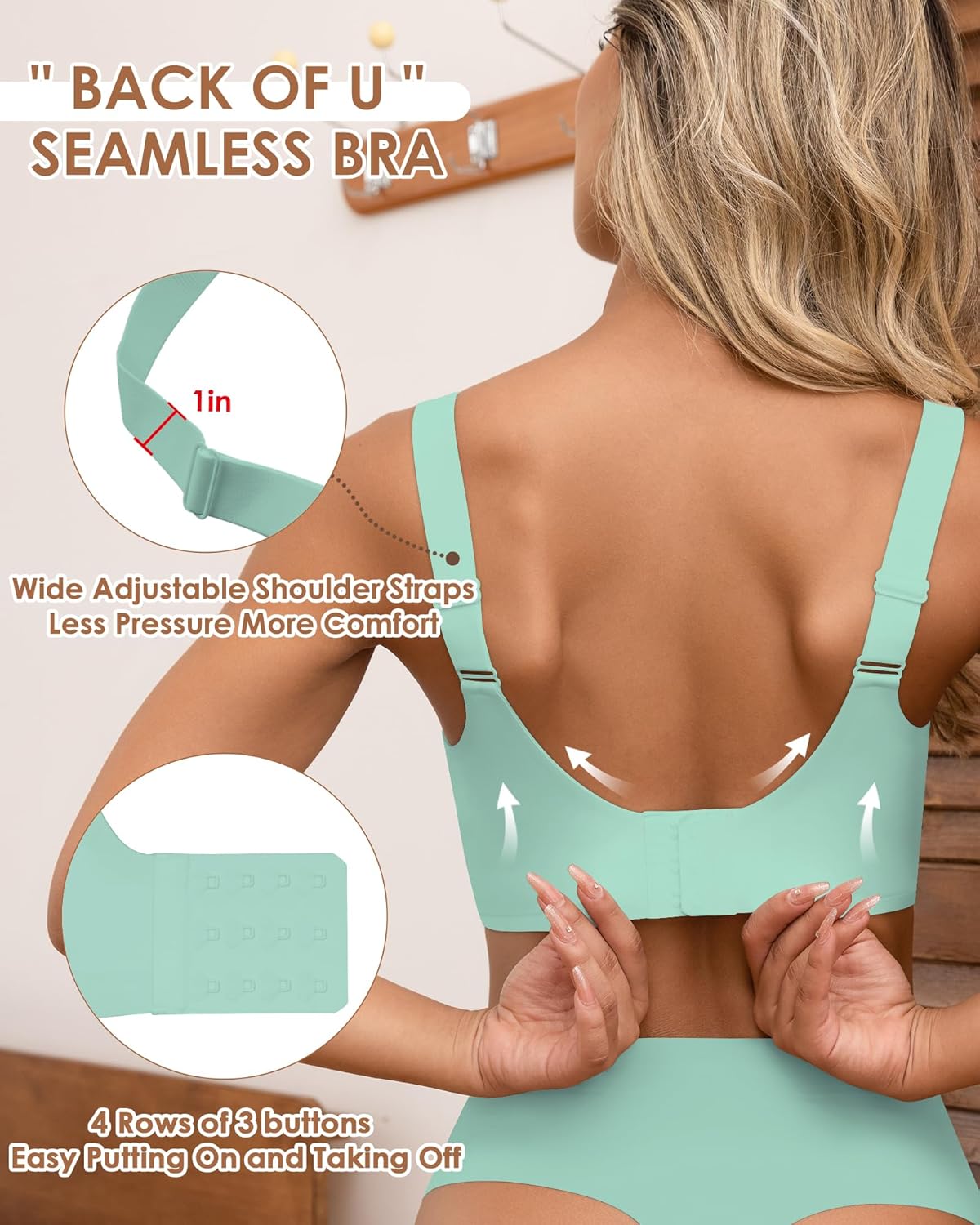 HORISUN Seamless Bras Full Coverage Wireless Push Up Bra for Women No Underwire Comfort V Neck Bralettes with Support