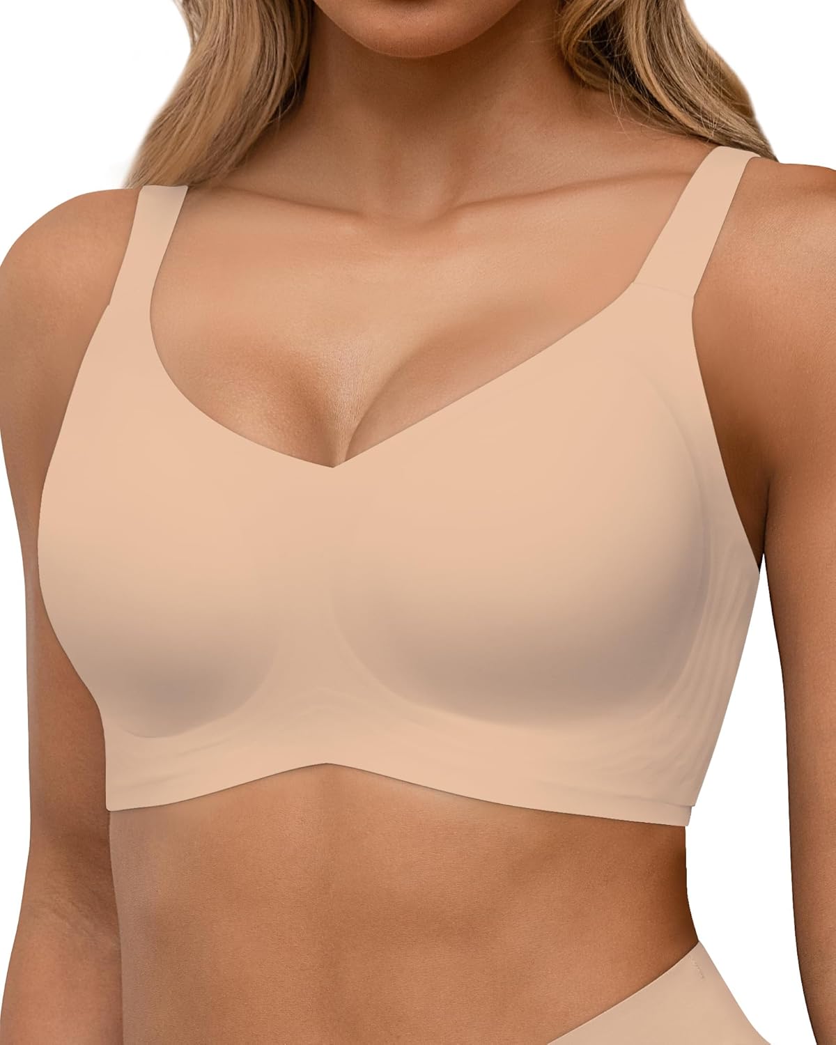 HORISUN Seamless Bras Full Coverage Wireless Push Up Bra for Women No Underwire Comfort V Neck Bralettes with Support