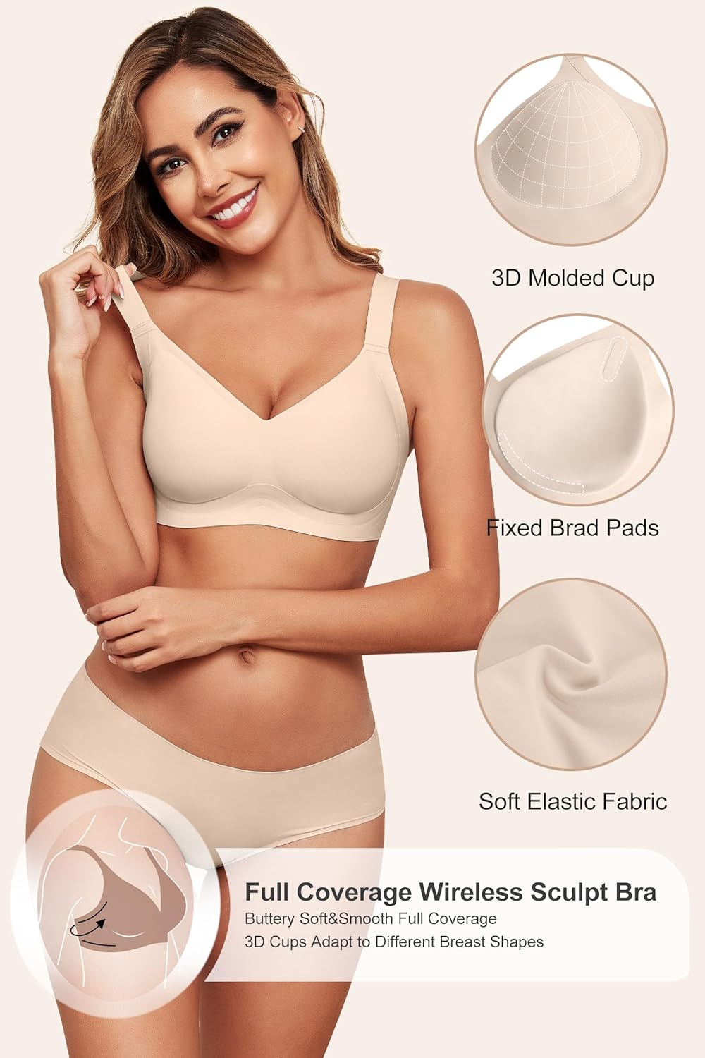 HORISUN Wireless Bras for Women Soft Comfortable No Underwire T Shirt Bra Seamless Full Coverage Bras with Support
