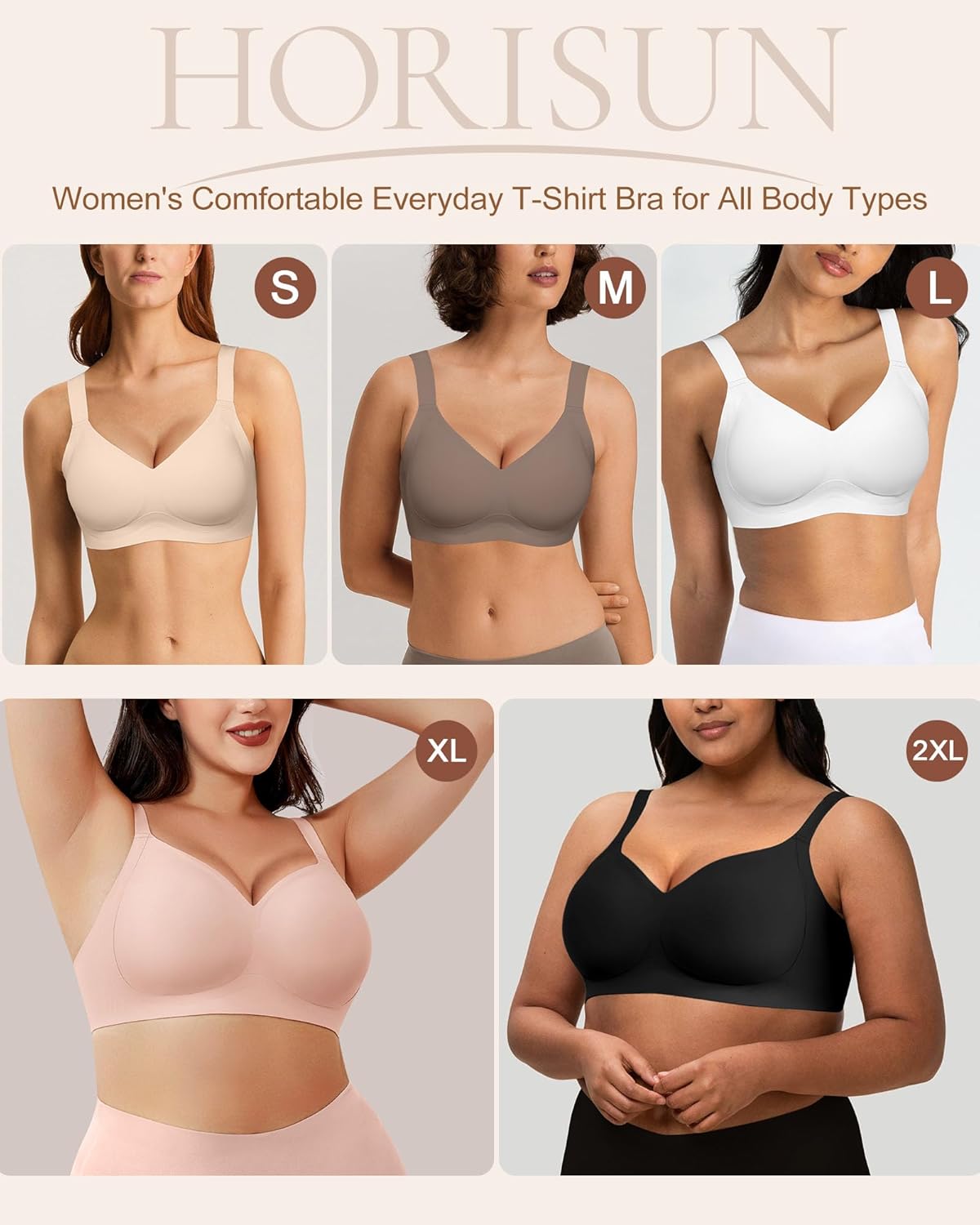 HORISUN Wireless Bras for Women Soft Comfortable No Underwire T Shirt Bra Seamless Full Coverage Bras with Support
