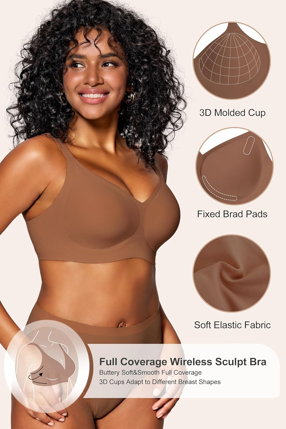 HORISUN Wireless Bras for Women Soft Comfortable No Underwire T Shirt Bra Seamless Full Coverage Bras with Support