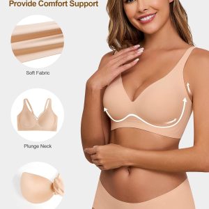 HORISUN Wireless Seamless Bras for Women Deep V Neck Comfortable Push Up Bra No Underwire
