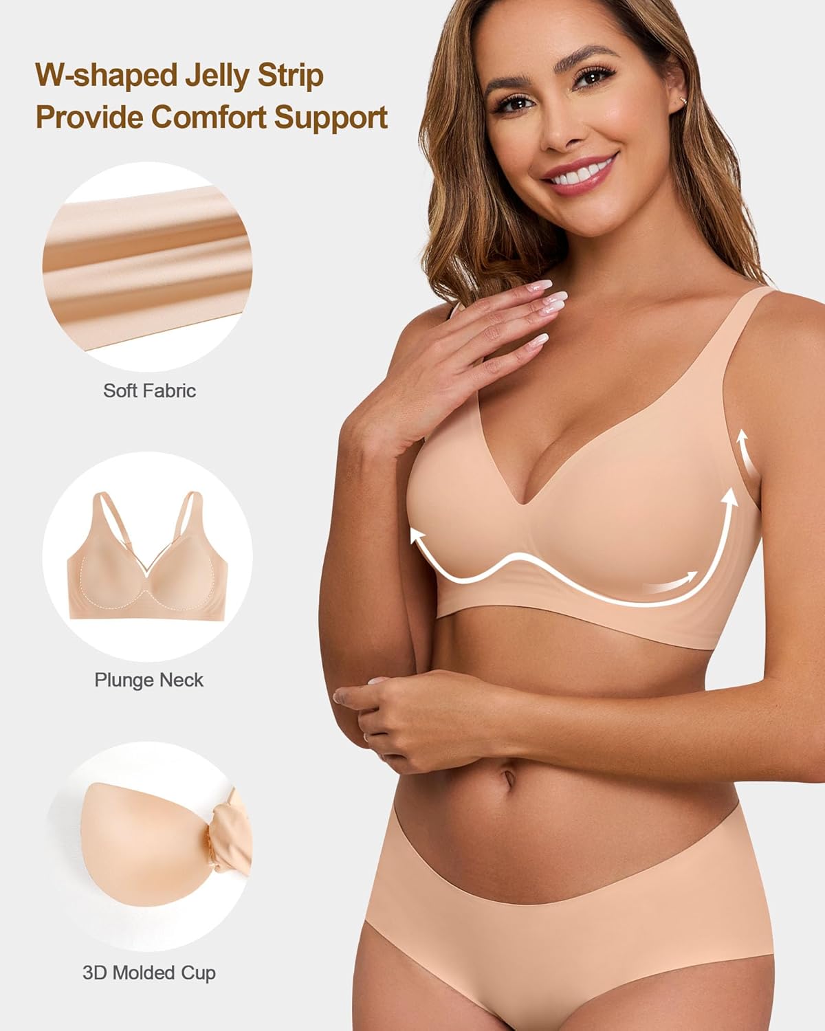 HORISUN Wireless Seamless Bras for Women Deep V Neck Comfortable Push Up Bra No Underwire