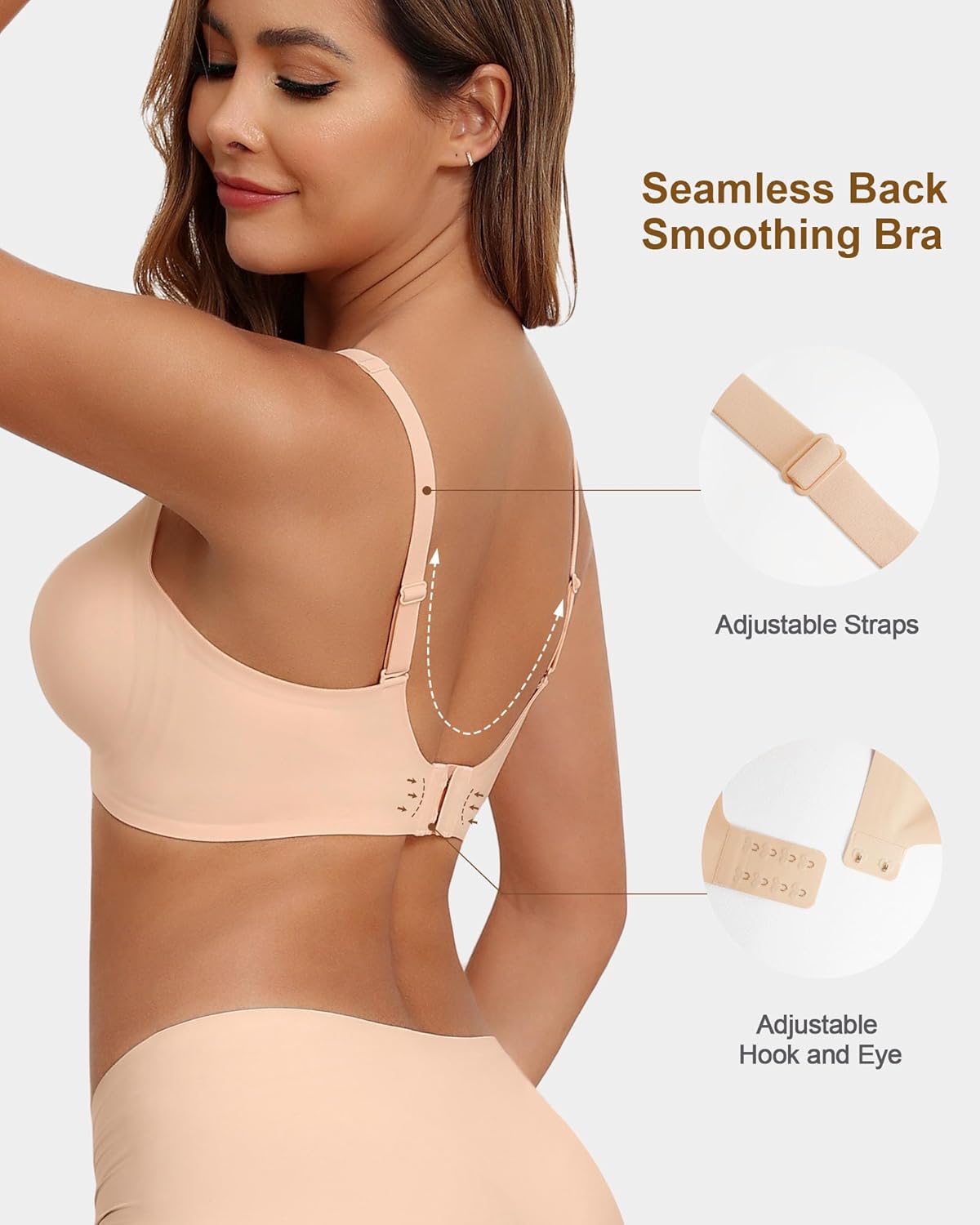 HORISUN Wireless Seamless Bras for Women Deep V Neck Comfortable Push Up Bra No Underwire