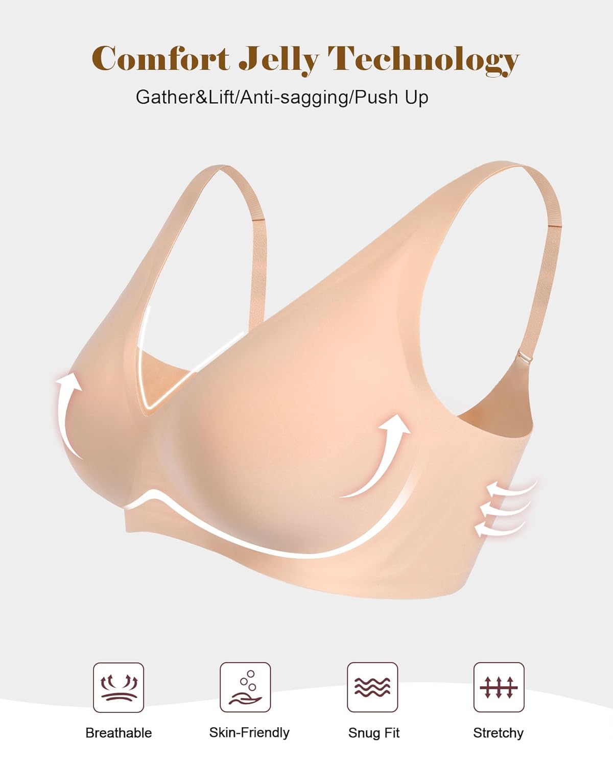 HORISUN Wireless Seamless Bras for Women Deep V Neck Comfortable Push Up Bra No Underwire