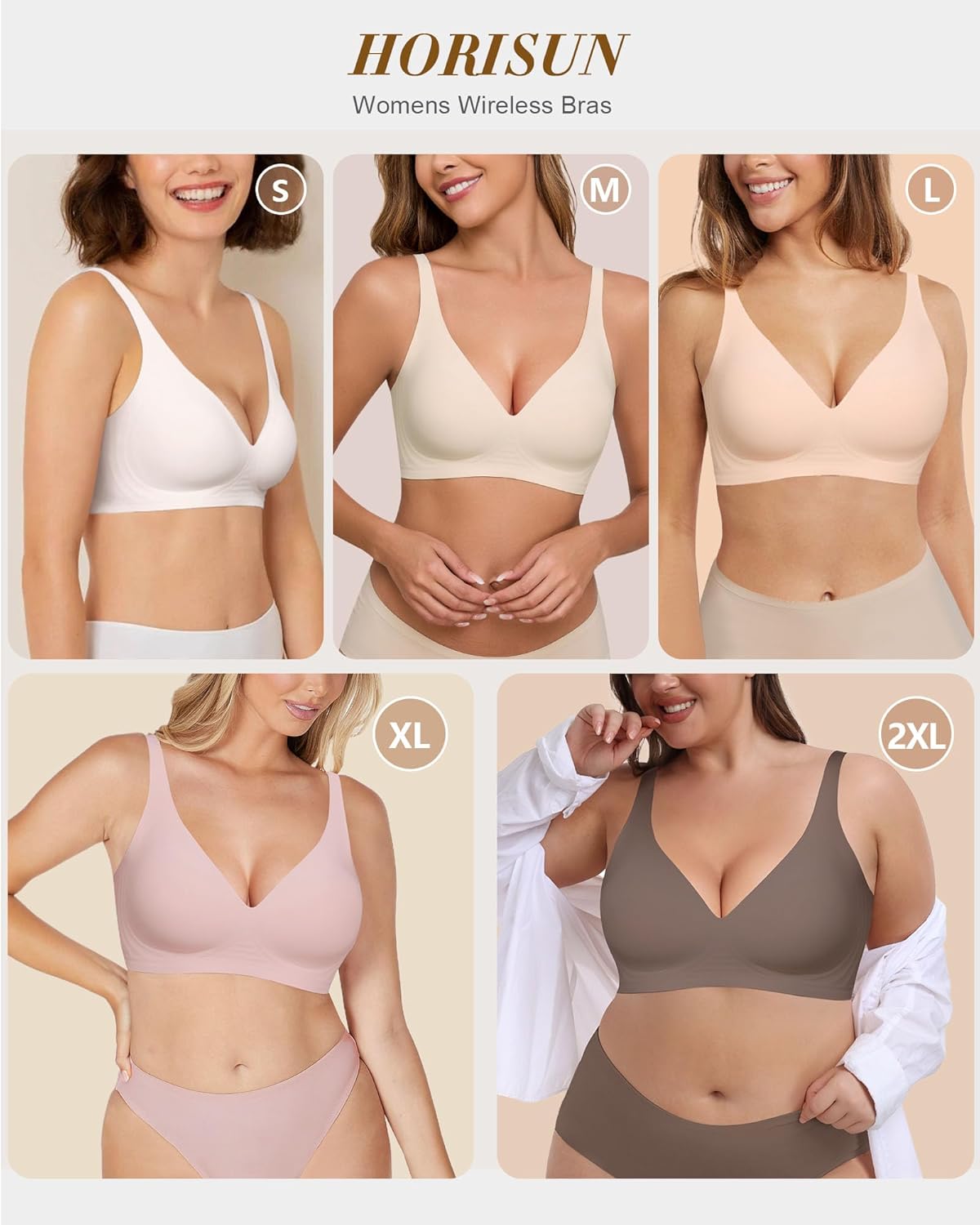 HORISUN Wireless Seamless Bras for Women Deep V Neck Comfortable Push Up Bra No Underwire